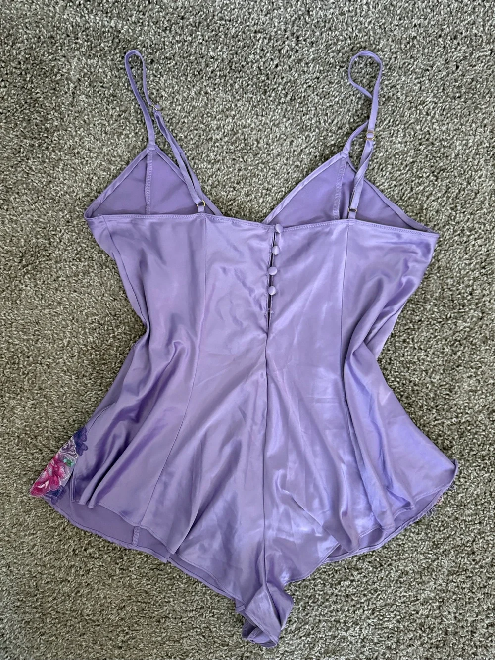 Victoria's Secret Lilac Satin Embroidered Floral Chemise Romper Coquette Fairy